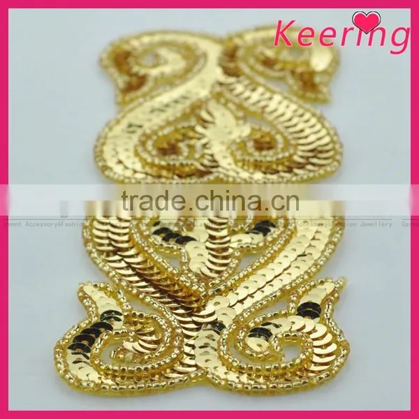 Sew on Dress Fashion Gold Sequin Appliques Wholesale WRAB-002 photo-4