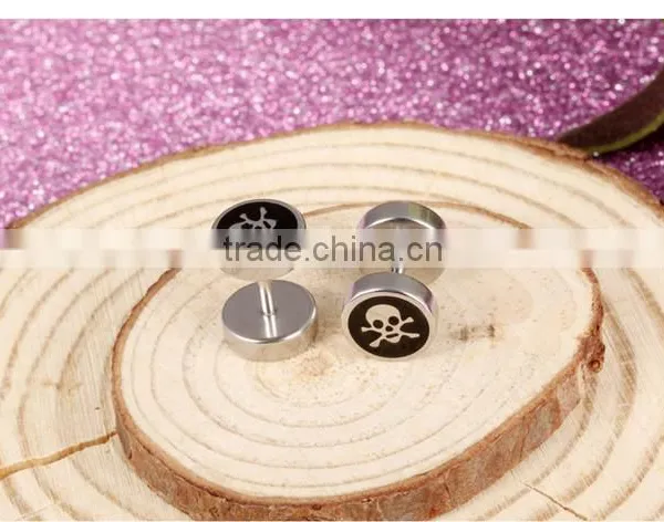 Men Collection Trend Round Screw Stainless Steel Skull Earrings photo-5