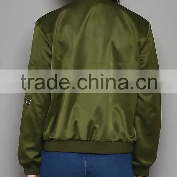 New Custom Ladies Satin Bomber Jackets Wholesale Olive Satin Jacket Manufacturer Supplier's Choice photo-5