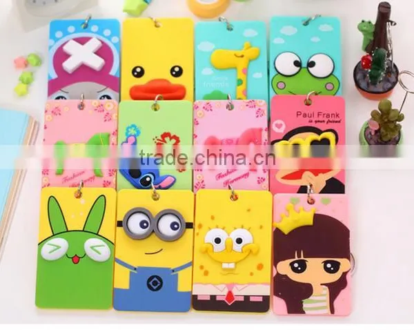 Custom Embossed Lovely Cartoon Animal Shape Bank Business Card Cover Pvc Silicone Passport Case Bus ID Card Holder With Key Ring
