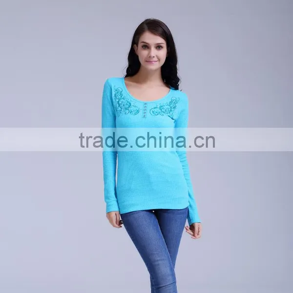 Women's Knitted Waffle T-shirt With Embroidery and Crystal photo-2