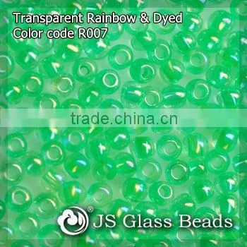 High Quality Fashion JS Glass Seed Beads - R007# Rainbow Dyed Grass Green Transparent Rocailles Beads For Garment & Jewelry