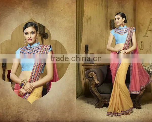 Viscose Red Resham Work Lehenga Saree photo-6
