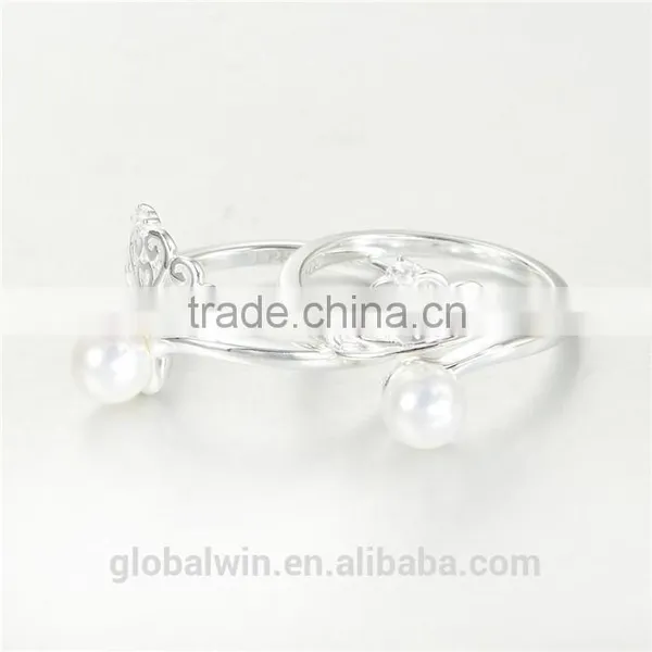 S925 Sterling Silver Princess Pearl Crown Open Rings photo-4