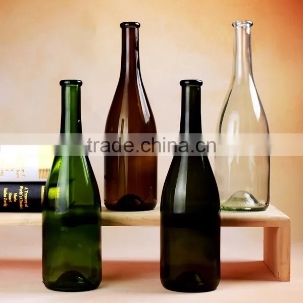 Hot Selling 700ml Clear Amber Green Dark-Green Colored Glass Wine Bottles Empty Glass Bottles With Cork For Beverage