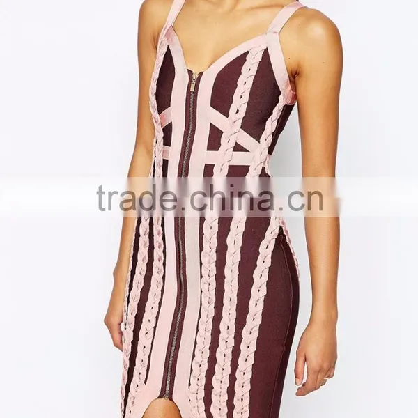 Fashionable Couture Bandage Dress With Pleat Detail Midi Dress With Zipper In Front Bodycon Dress V Neck With Straps photo-4