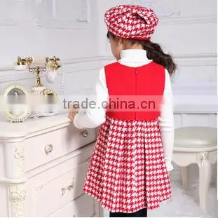 2015 Kid Apparel Houndstooth Pleated Winter Kid Dress Kid Clothing for Cute Girl photo-3