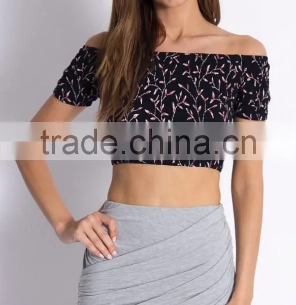 New Style Cute Floral Print off Shoulder Women Fashion Top photo-6