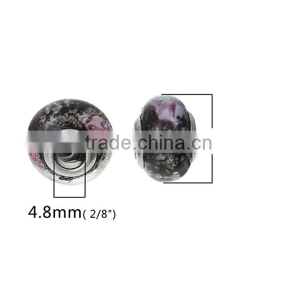 Lampwork Glass European Style Large Hole Beads Round Pattern Multicolor With 304 Stainless Steel Silver Tone Core photo-2