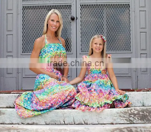 Colorful Mommy and Daughter Matching Maxi Dress Floral Print Dresses photo-2