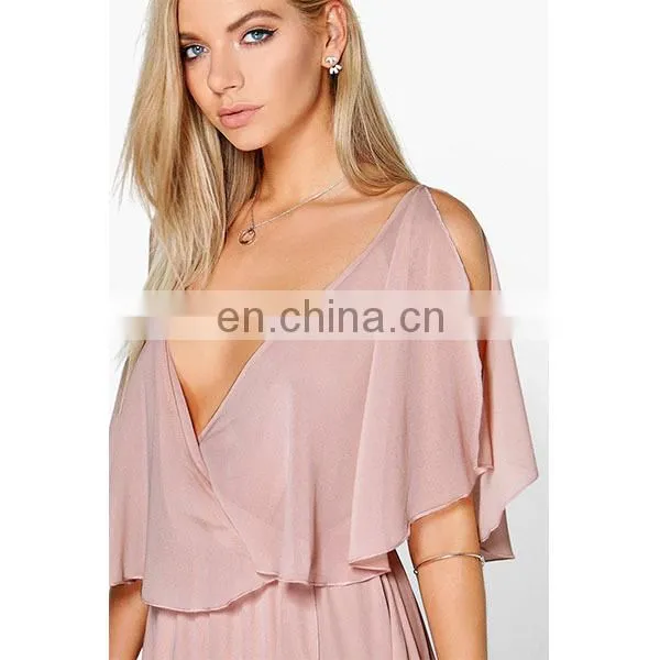 2016 Elegant Women Clothing V-neck Chiffon Double Layer Wrap Maxi Dress photo-4