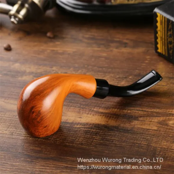 150mm Length Wooden Resin Short Tobacco Pipe With Yelllow Solid Wood Bending Head for Smoking photo-5