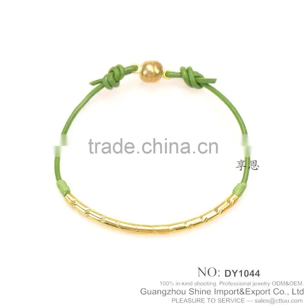 2016 Custom Design Colorful Leather Silver or Gold Plated Brass Bracelet photo-2