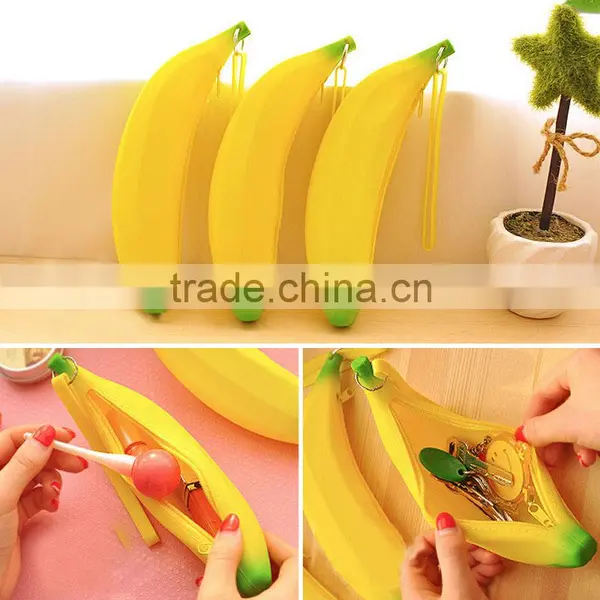 Fashion Novelty Silicone Portable Banana Coin Pencil Case Purses Bag photo-4