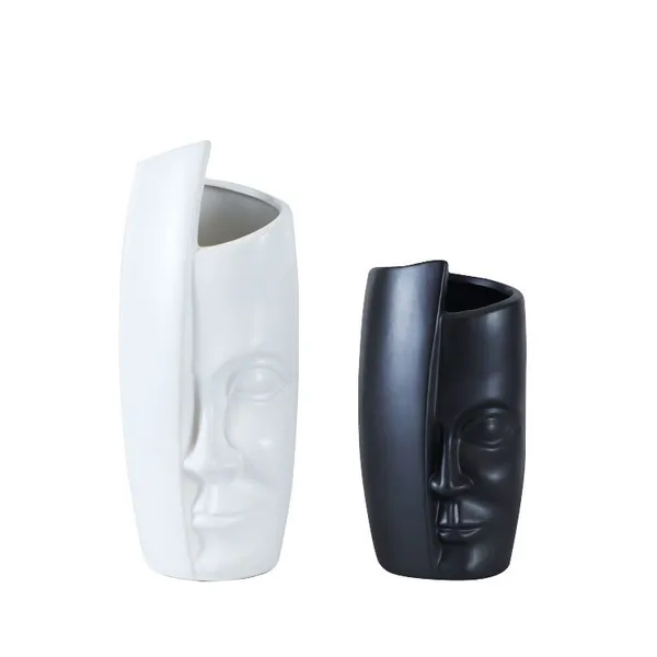 Creativity Matte White Black Face Ceramic Vase Decor Decoration, Flower Arrangement photo-5