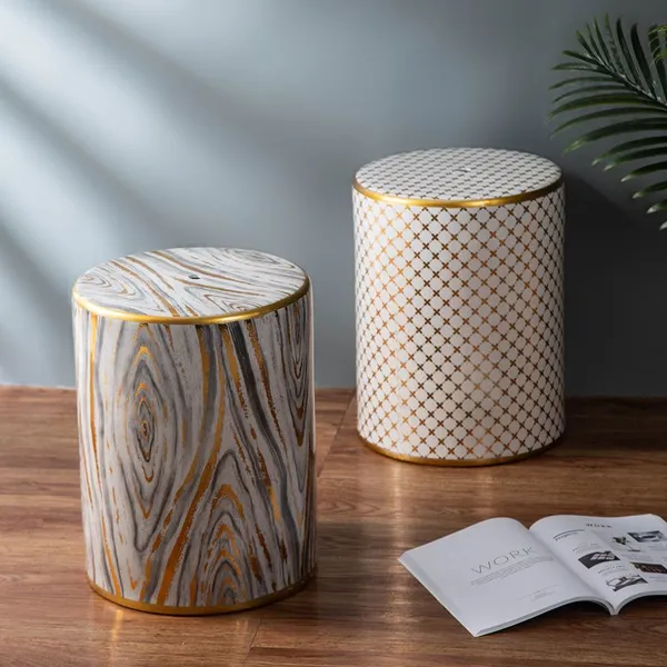 European Simple Style Ceramic Craft Colorful Pattern Classic Drum Stool For Dressing Table photo-2