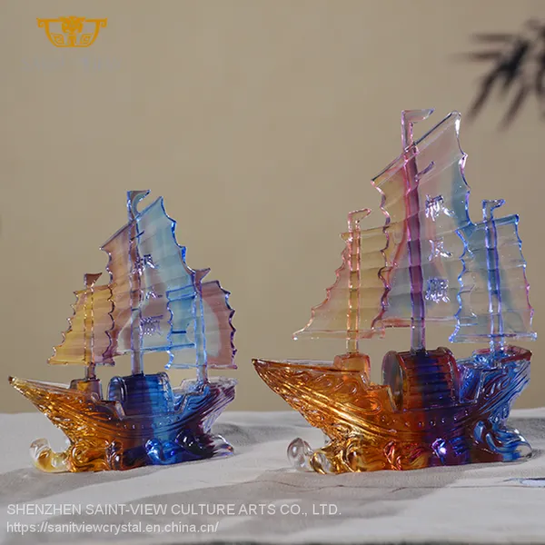 Home Craft Accessory Liuli Crystal Fengshui Decorative Blessing Dragon Boat Craft Good Luck Ornaments Factory photo-5