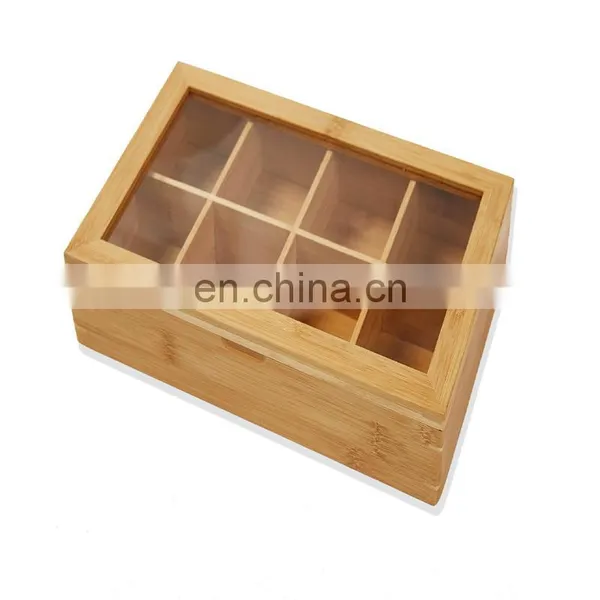 High Quality New Design Premium Bamboo Tea Box With Lid 8 Storage Sections Kitchen & Tabletop Storage Bins Pantry Organizer photo-5