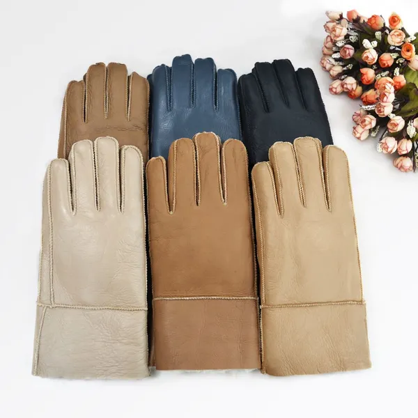Men Sheepskin Winter Gloves Fleece Lined Touch Screen Windproof Driving Daily Warm Gloves Multiple Colors Available