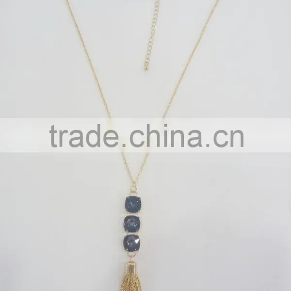 FASHION BIG GLASS STONE CHAIN TASSEL NECKLACE photo-5