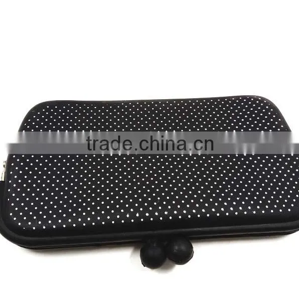 Fashionable Polka Dots Long Purse Silicone Black Clip Cherry Wallet photo-3