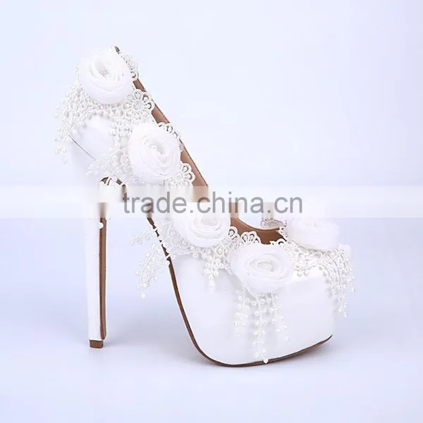 White Color Wholesale Women Dress Shoes Bride Wedding Dress Shoes for Bridal Shower photo-2