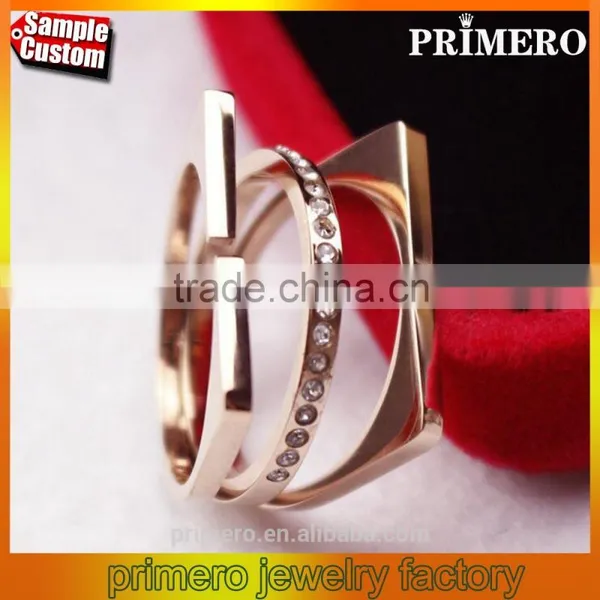 New Personalized Stainless Steel 3 Layers Inlay Crystal Finger Rings for Women