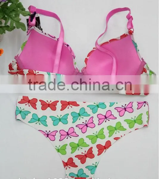 Butterfly Print Hot Sexy Bonded Bra Thong Set Seamless Underwear photo-2
