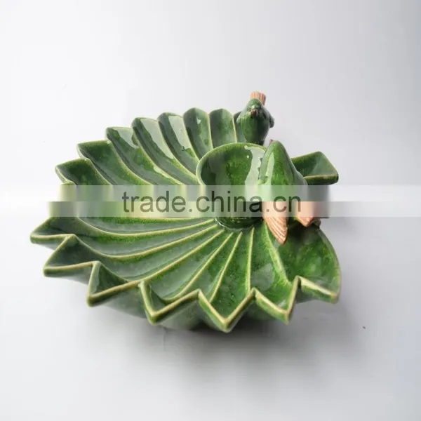 Ceramic Candle Holdre & Fruit Plate of Leaf Shape With Bird photo-2