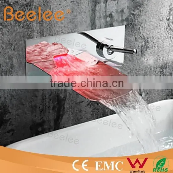 Wall Mounted Glass Bathroom Basin Faucet Tap With LED photo-3