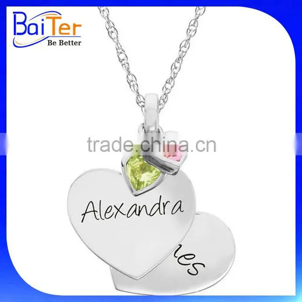 Custom 925 Sterling Silver Engraved Name Birthstone Disc Pendant Necklace Pendant With Birthstone photo-2
