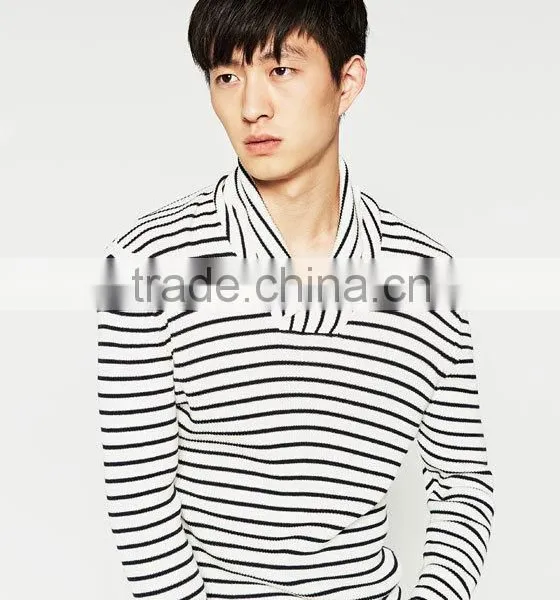 STRIPED SHAWL COLLAR SWEATER Striped Knit Shawl Collar Long Sleeves photo-2