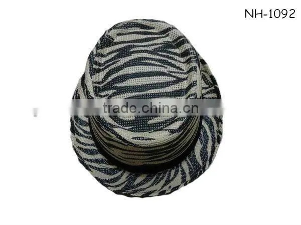 Decoration fedora zabra print straw hat