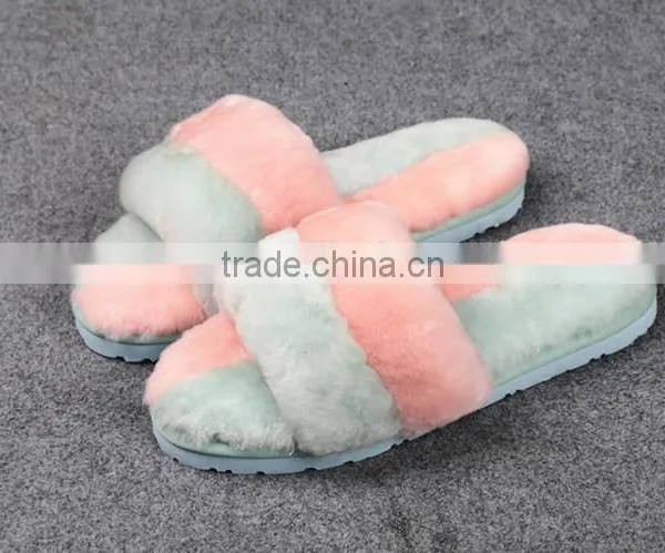 Many Colors Soft Warm Two Tone Sheared Rex Rabbit Fur Slipper photo-4