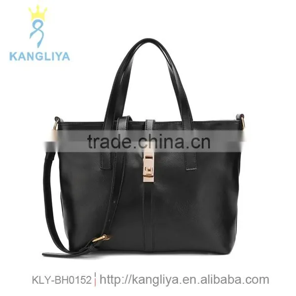 Cheap Handbags of pu Material Lady Wholesale Shoulder Bag Soft Leather Black Big Bags With Lock in Front