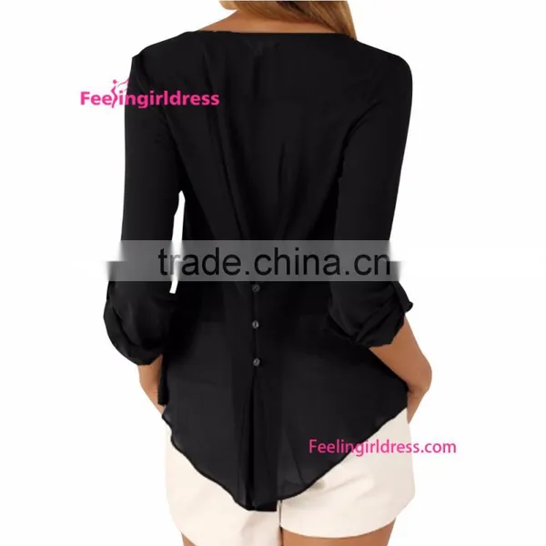 Latest Styles Office Wear Fashion Cutting Blouse for Ladies photo-2