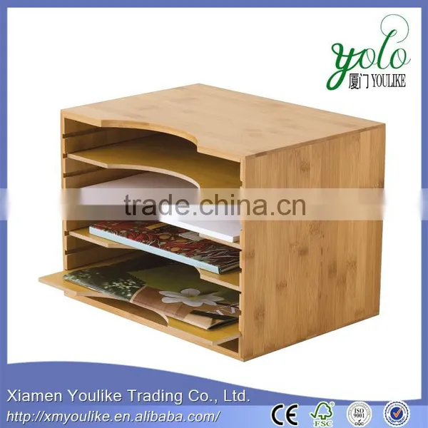 Bamboo Wood 4 Tiers File Organizer With Adjustable Dividers
