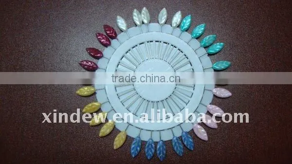 55mm Assorted Colors Leaf Shape Pearl Plastic Head Pin