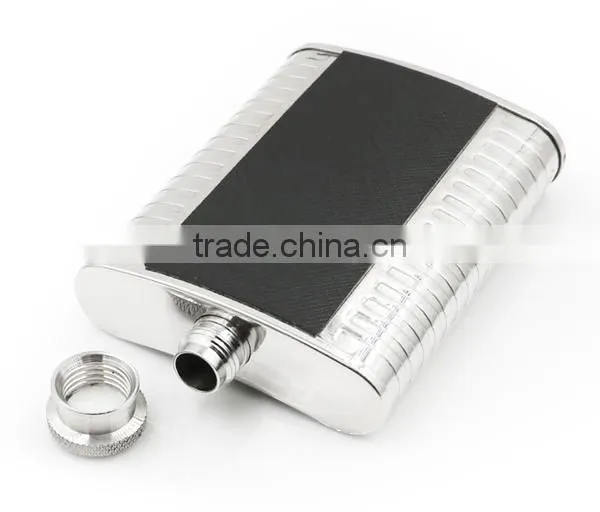 4 OZ Flagon With Black Twill Leather Hip Flask photo-3