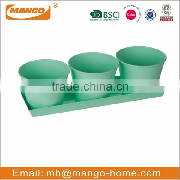Set of 3 With Tray Decal Metal Mini Flower Pot photo-4