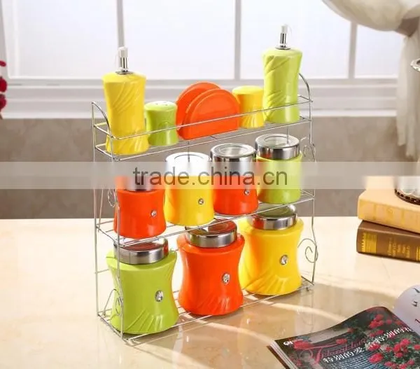 Kitchenware Ceramic Canister Set With Stainless Metal Stand photo-3