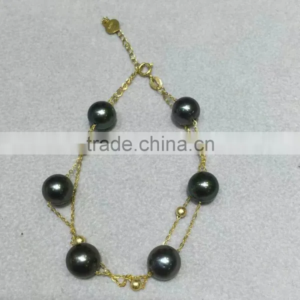 AAA 7.5-8mm Black Japanese Akoya Pearl With Gold Chain Bracelet photo-3