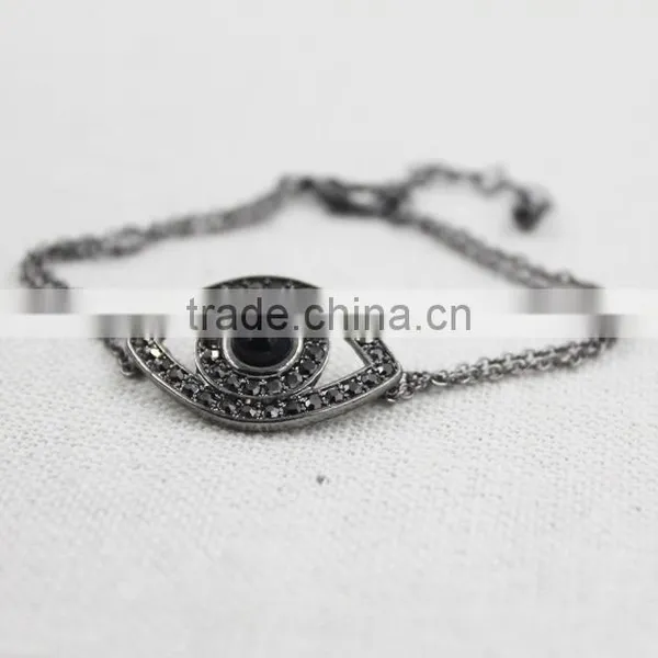 Gun Metal Chain Bracelet Rhinestone Evil Eye Gun Metal Plated Charm Bracelet photo-2