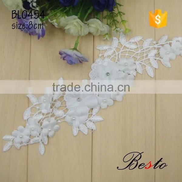 Fashion Elagant White Rhinestone Lace Cotton Applique for Wedding Dresses photo-4