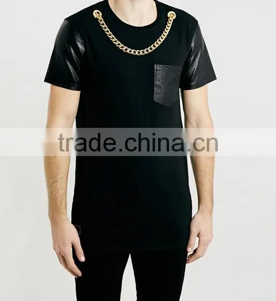 Latest Hip Hop Extra Long Leather Sleeve Tshirt Wholesale photo-5