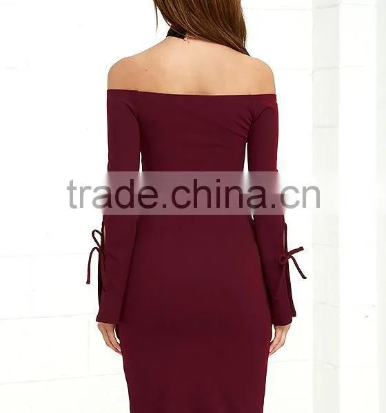 2017 Two Piece Set Women Clothing off the Shoulder Long Sleeves Top and Slim Skirt photo-3