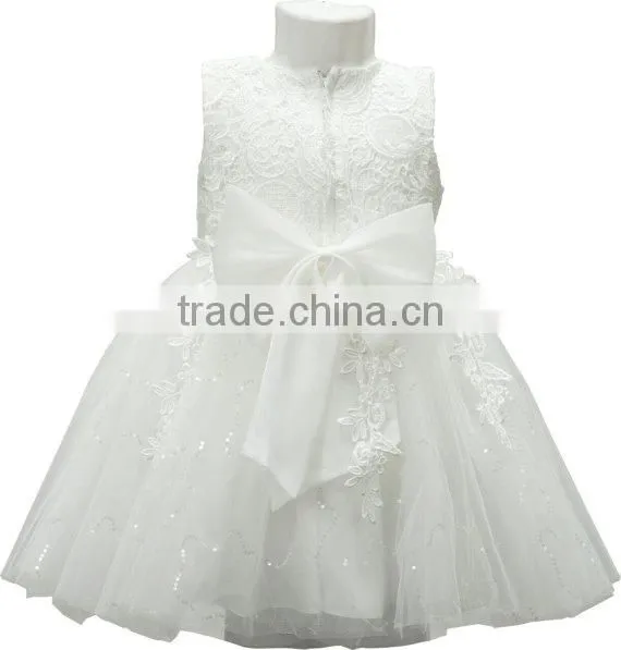 Modest Fashion Plain White Kids Fancy Girls With Bowknot Lace Dress photo-2