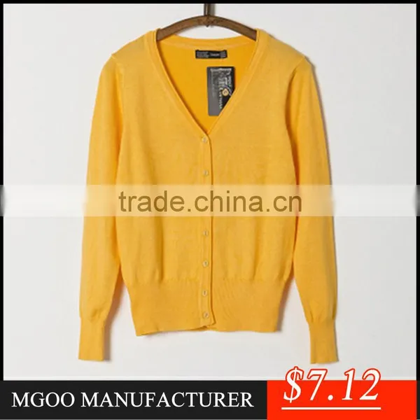 MGOO Cheap Price Stock Black Cotton Women Cardigan V Neck Sweaters Slim Fitting Long Sleeves Outwear photo-3