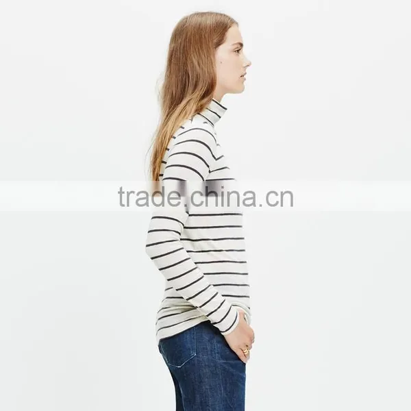 Slim Turtleneck Top in Cento Stripe Ladies t Shirt photo-2
