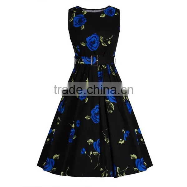 Walson NEW 50'S VTG Rose Print FLORAL SWING DRESS ROCKABILLY photo-2